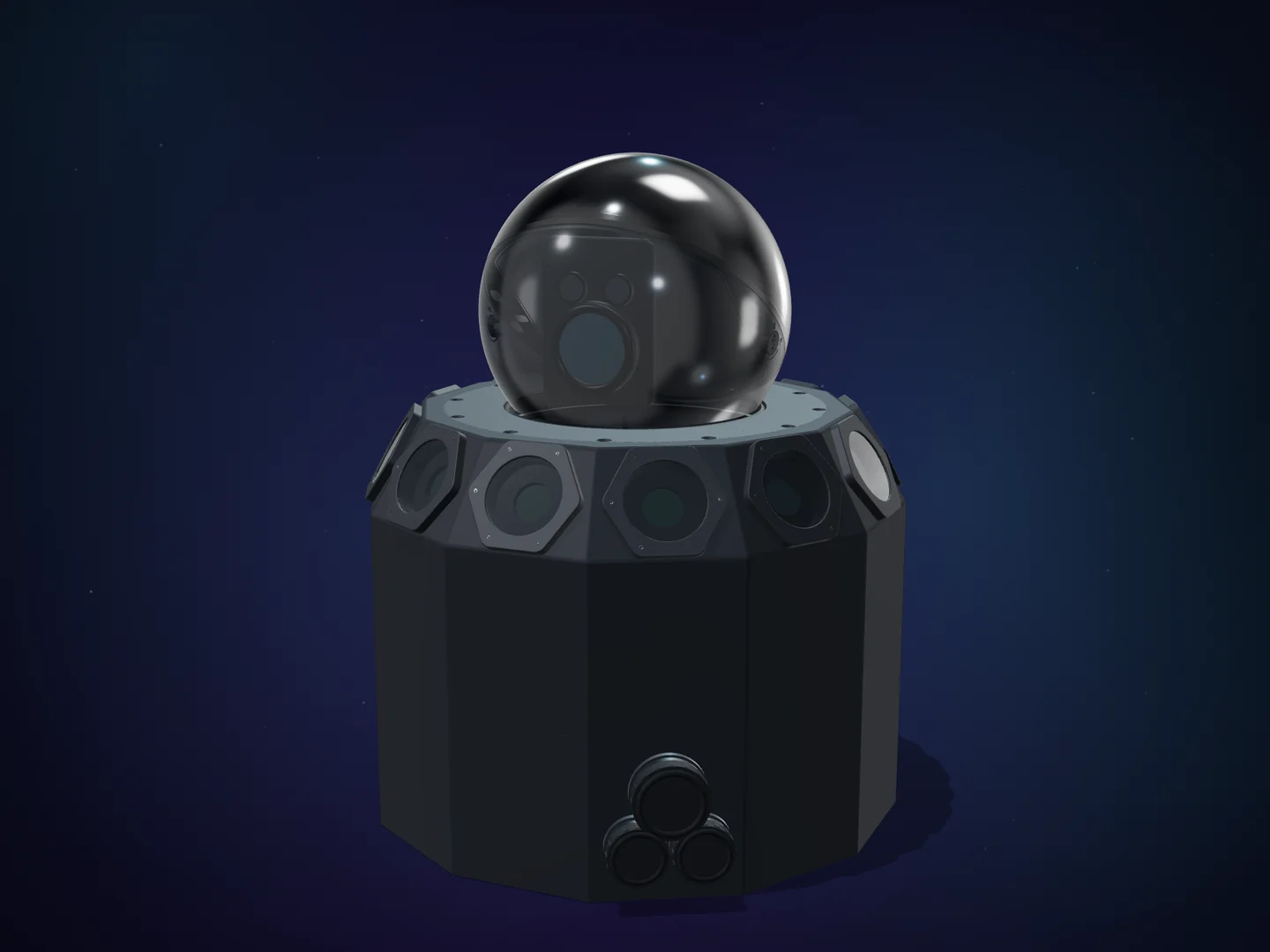 360EAGLE engineering assembly with twelve flat-window cameras and an integrated one-sided PTZ camera