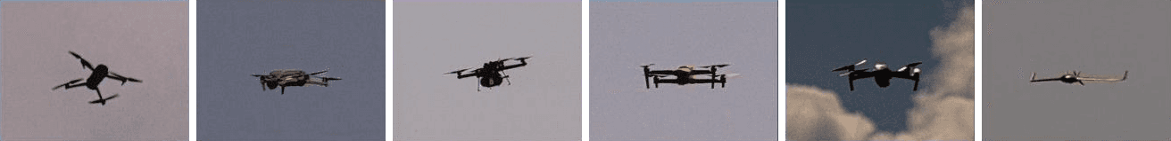 Six PTZ verification images showing Group 1–2 UAS automatically detected by 360EAGLE during EXTiC 26-2.